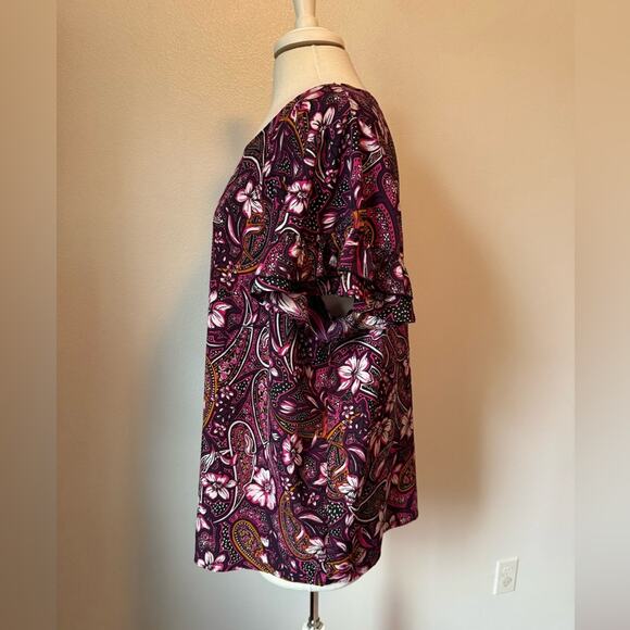 Lane Bryant Whimsical Paisley Tropical Bloomcore Ruffle Bell Sleeve Blouse 16 - Picture 2 of 9